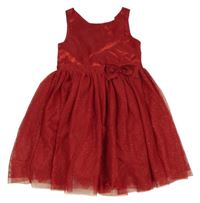 Červené šusťákovo/tylové šaty s mašlí H&M