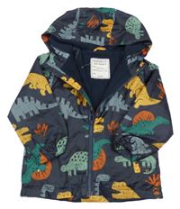 Tmavomodrá šusťáková podzimní bunda s dinosaury a kapucí Matalan