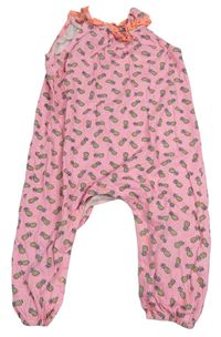 Růžový bavlněný kalhotový overal s ananasy Primark