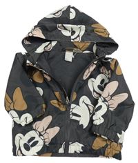 Tmavošedá šusťáková podzimní bunda s Minnie a kapucí H&M