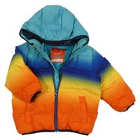 Modro-oranžovo-žltá šušťáková zimná bunda s kapucňou zn. Next