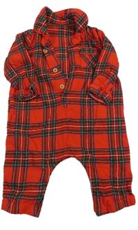 Červeno-zelený kockovaný pyžamový overal s golierikom Tu