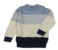 Modro-béžovo-tmavomodrý ľahký pruhovaný sveter Next