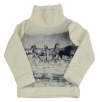 Smetanovo-sivá plyšová mikina s koníky a rolákom Yigga