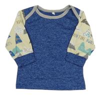 Modré melírované triko se smetanovými rukávy