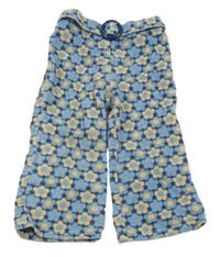 Modro-béžové květované manšestráky s páskem 