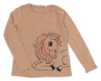 Svetloružové tričko s jednorožcom H&M