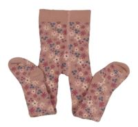 Starorůžové květované zateplené punčocháče TCM