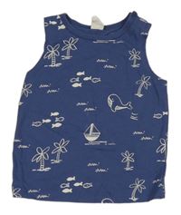 Tmavomodré tielko s obrázkami H&M