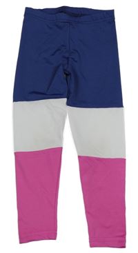 Tmavomodro-bielo-ružové športové legíny