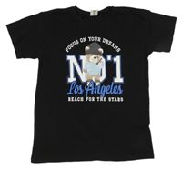 Čierne tričko s nápisom a medvěďom Page one young