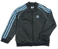 Šedo-černá vzorovaná sportovní propínací mikina s pruhy a logem Adidas