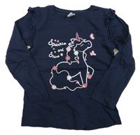 Tmavomodré triko s jednoržcem a volánky Topolino