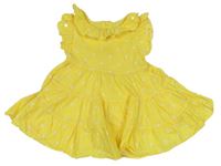 Žlté bodkovaná é plátenné šaty s volánikmi
