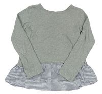 Sivé melírované tričko s pruhovanou halenkovou vsadkou GAP