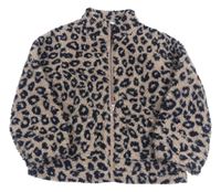 Béžovo-čierna huňatá podšitá bunda s leopardím vzorom Primark