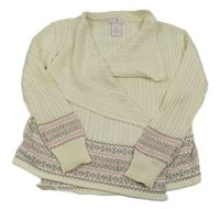 Bílo-béžovo-růžový vzorovaný svetrový cardigan 