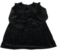 Čierne trblietavé zamatové šaty s volánikmi St. Bernard