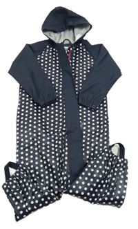 Tmavomodrá bodkovaná á vodeodolná jarná kombinéza s kapucňou Lupilu
