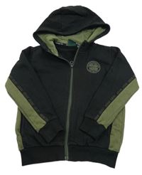 Černo-kahki prepínaci mikina s potlačou a kapucňou