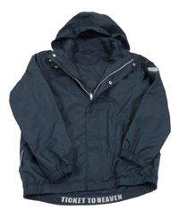 Tmavomodrá šusťáková jarní bunda s kapucí 