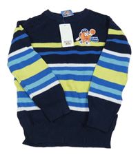 Nové - Tmavomodro-bílo-zelený pruhovaný svetr s míčem 