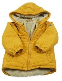 Hořčicová šusťáková zimní bunda s kapucí 