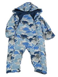 Bílo-modrá šusťáková zimní kombinéza s dinosaury a kapucí M&S
