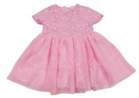 Růžové tylové šaty s květy 