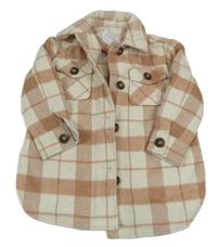 Smetanovo-staroružová kockovaná vlnená flaušová košeľová bunda Primark