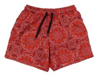 Červeno-čierne vzorované plážové kraťasy Tezenis