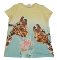 Žlto-modré tričko s žirafami  H&M
