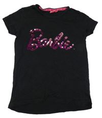 Čierne tričko s nápisem z flitrů - Barbie