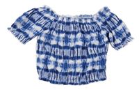 Modro-biele rebrované vzorované crop tričko Zara