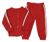 2set - Červeno-bílá propínací mikina + tepláky 