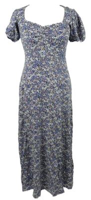 Dámské modro-fialovo-bílé kytičkované midi šaty Dorothy Perkins
