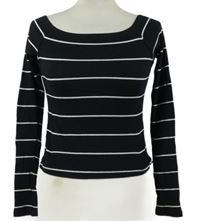 Dámské černo-bílé pruhované žebrované crop triko s lodičkovým výstřihem H&M