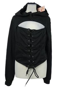 Nové - Dámská černá crop mikina se šněrováním a kapucí Shein 