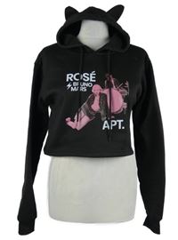 Dámská černá crop mikina s potiskem a kapucí