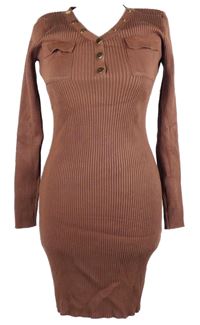 Dámske vínové rebrované svetrové šaty