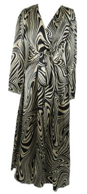 Dámske čierno-béžové vzorované saténové dlhé šaty so zavazováním Dorothy Perkins