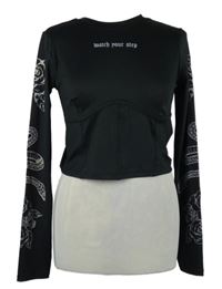 Dámské černé crop triko se zvířátky FB Sister 