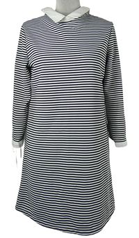 Dámske čierno-biele pruhované šaty s golierikom Primark