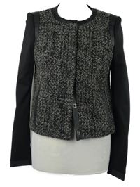 Dámský šedo-černý melírovaný vlněný crop kabátek Charles Vögele