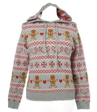 Dámsky sivo-červený vzorovaný sveter s perníčky a kapucňou Primark