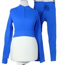 2set - Dámské safírové žebrované crop sportovní triko + legíny 