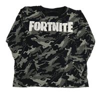 Černo-šedé triko s panáčky a nápisem- Fortnite