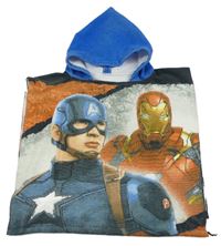 Oranžovo-sivo-biele froté osuškové pončo s Avengers a kapucňou