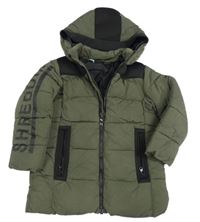 Khaki-černá šusťáková zimní bunda s kapucí Benetton