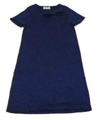 Čierno-modré trblietavé pletené šaty s mašlou H&M